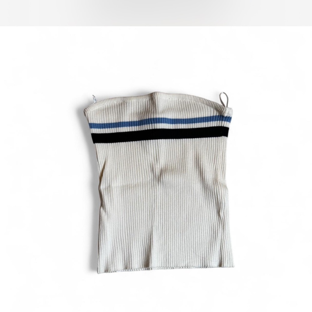 Pull&Bear Ribbed Tube Top with Blue, Black, and White Stripes